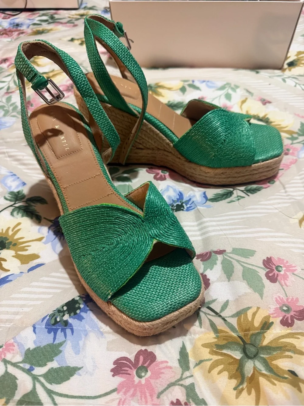 Kelly & Katie Green Espadrille Wedge Sandals with Ankle Strap